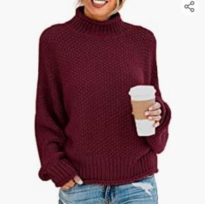 ZESICA Women's Turtleneck Batwing Sleeve Loose Oversized Chunky Knitted Pullover
